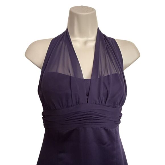 David's Bridal Plum Bridesmaid Prom Halter floor Length Dress Size 2 - Picture 3 of 12